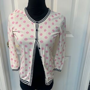 Talbots Pink Polka Dot Sweater with Striped Trim